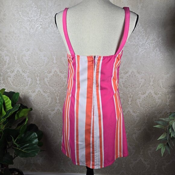 Size Medium Reversible Summer Dress Pink White Orange Stripes/Pink White Floral - Picture 5 of 16